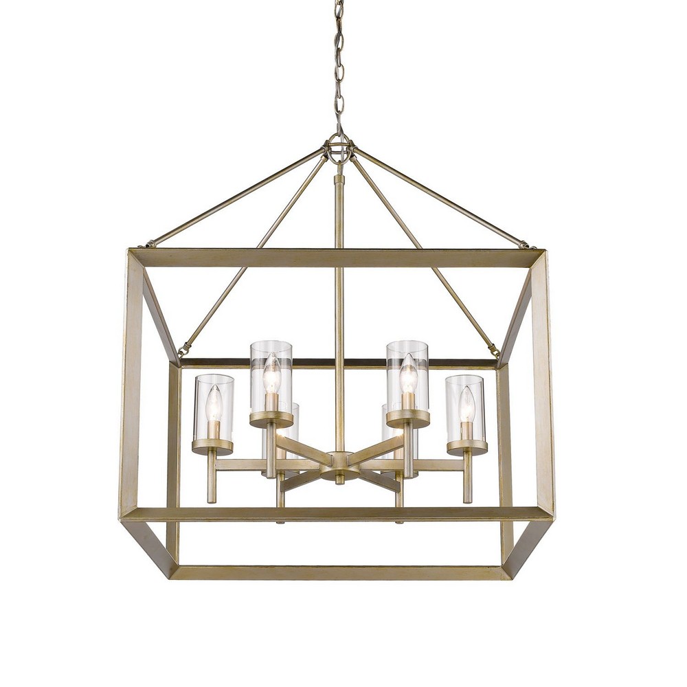 Golden Lighting-2073-6 WG-CLR-Smyth - Chandelier 6 Light Steel in Contemporary style - 30.75 Inches high by 26.63 Inches wide White Gold Clear Gunmetal Bronze Finish